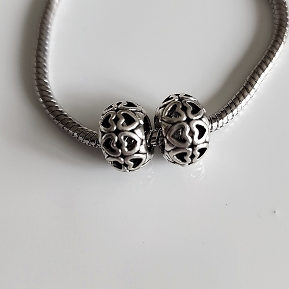 Pair Heart Spacer Charm ffor European Style Bracelets Multi Fits Pandora - Picture 2 of 3